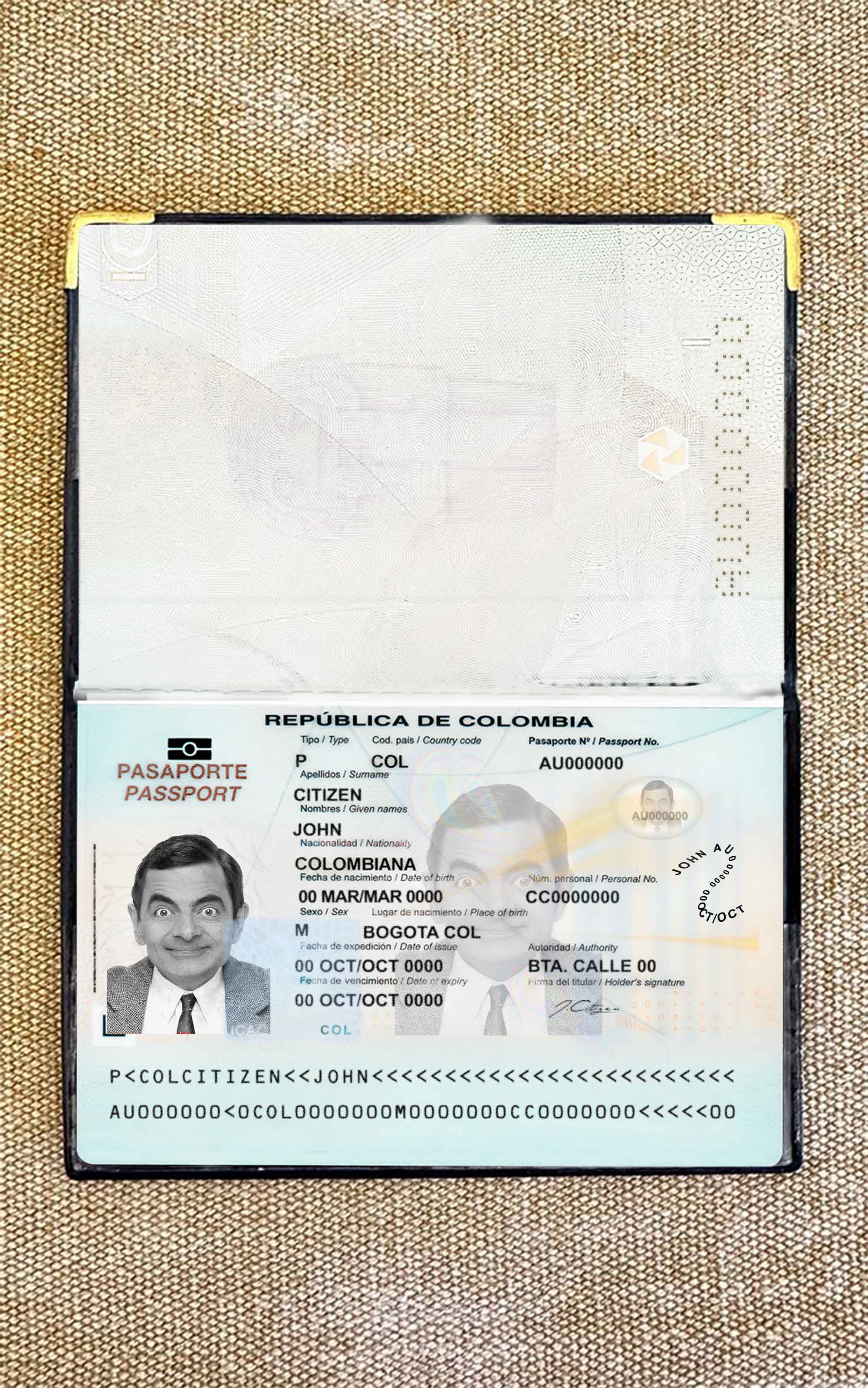 Colombia passport (2018 present) photo look PSD template